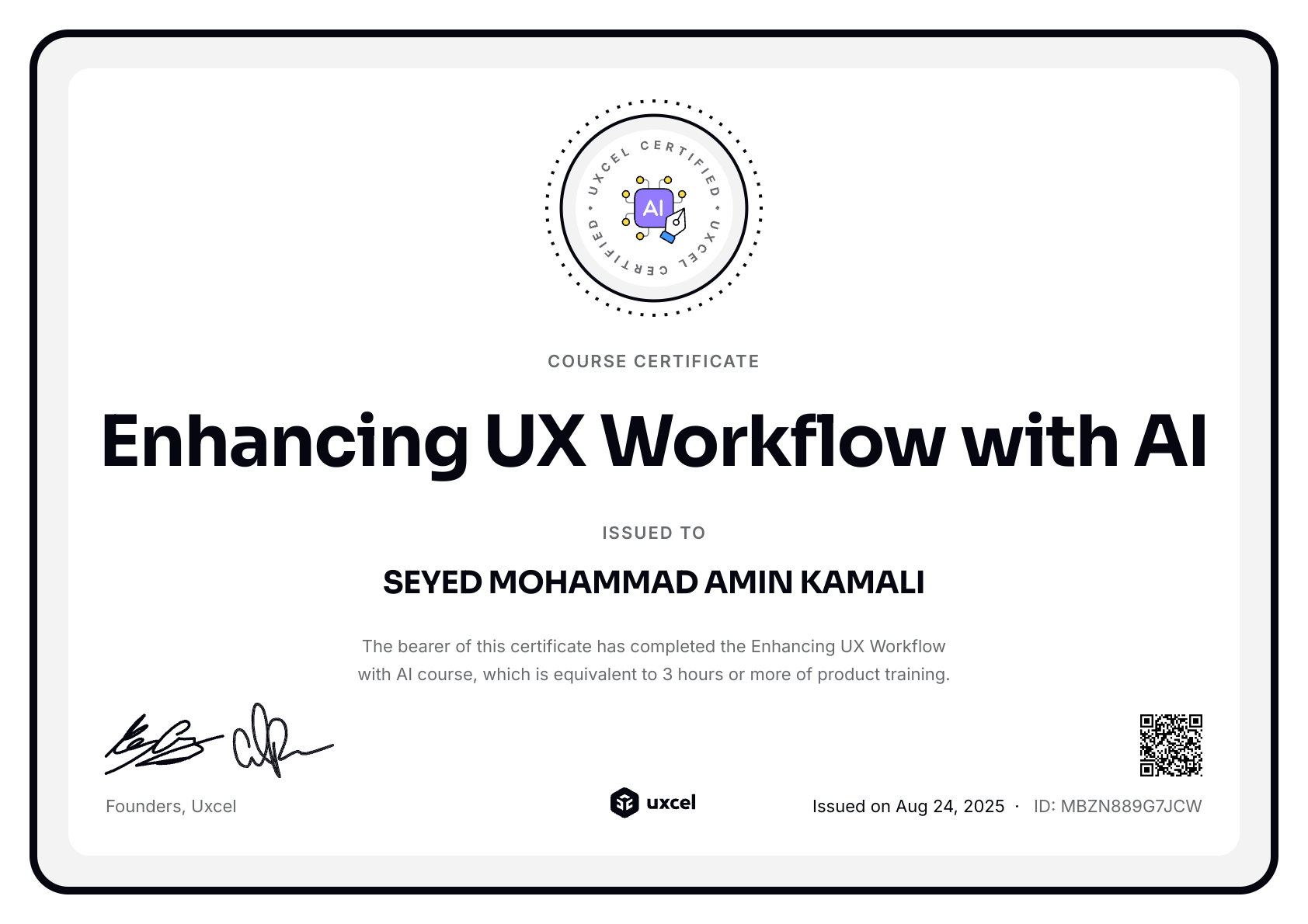 SEYED MOHAMMAD AMIN KAMALI's certificate